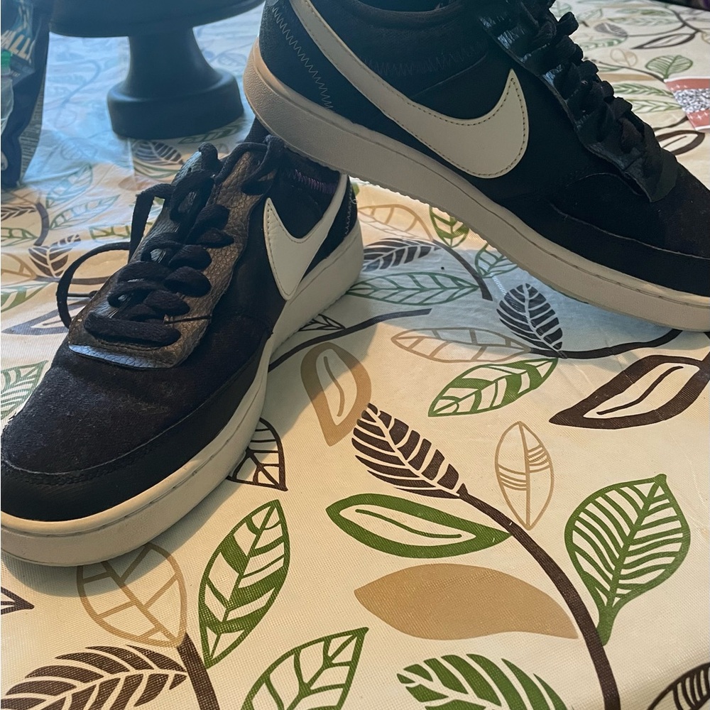 Men’s Nike Court Vision low top sneakers, black with white trim, size 9 US size